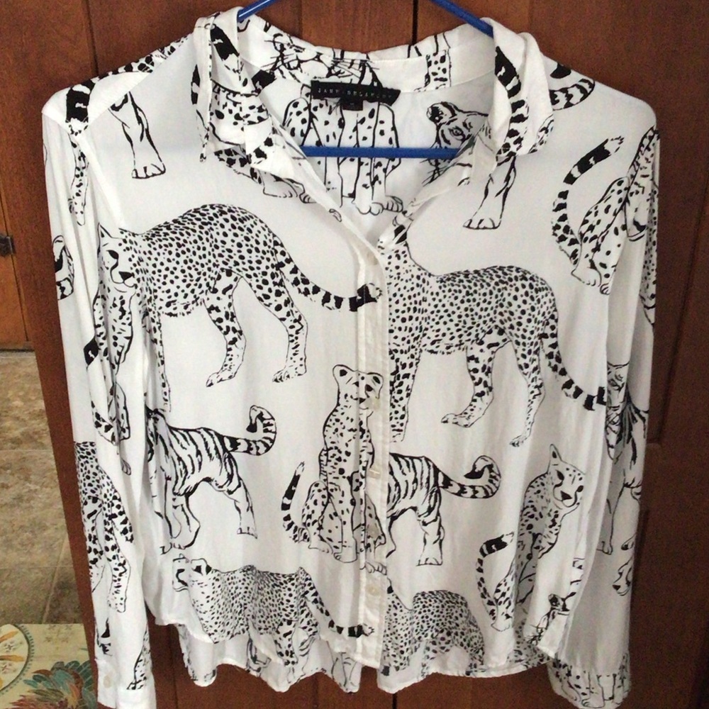 Jane &  Delancey Tiger Leopard Print Black White Blouse Sz. M